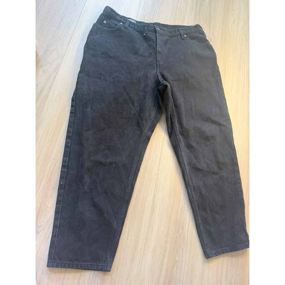 Lands End Womens 20W Petite Black Denim Jeans High Rise Tapered Leg Relaxed Fit